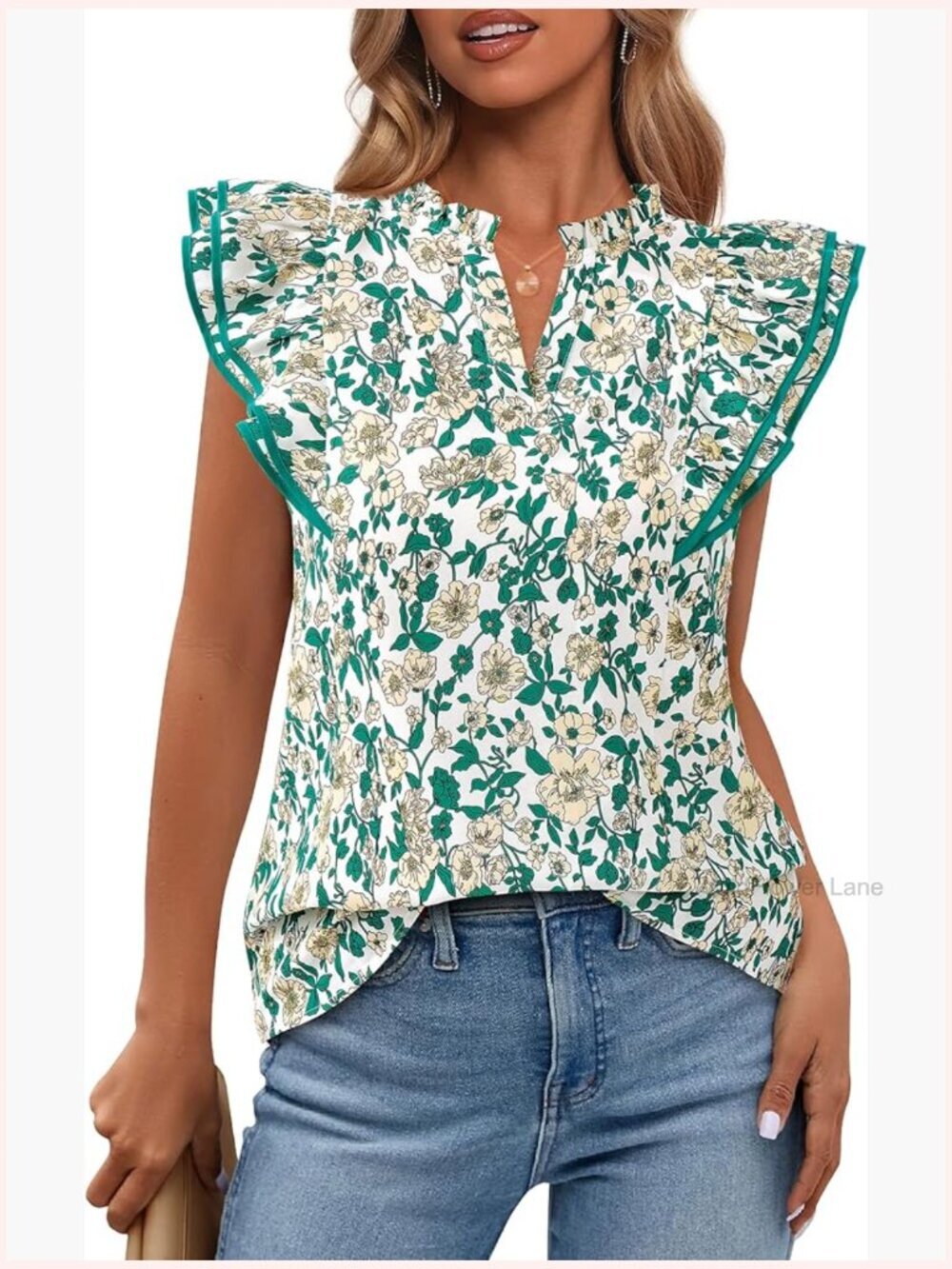 Boho Floral V Neck Cap Sleeve Blouse Dressy Casual Work Top